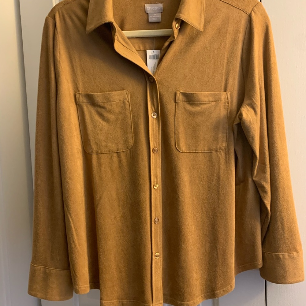 Chico’s faux suede button down top NWT